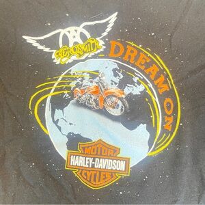 Harley Davidson Womens Sz L Black T Shirt Aerosmith Dream On Motorcycle Graphic